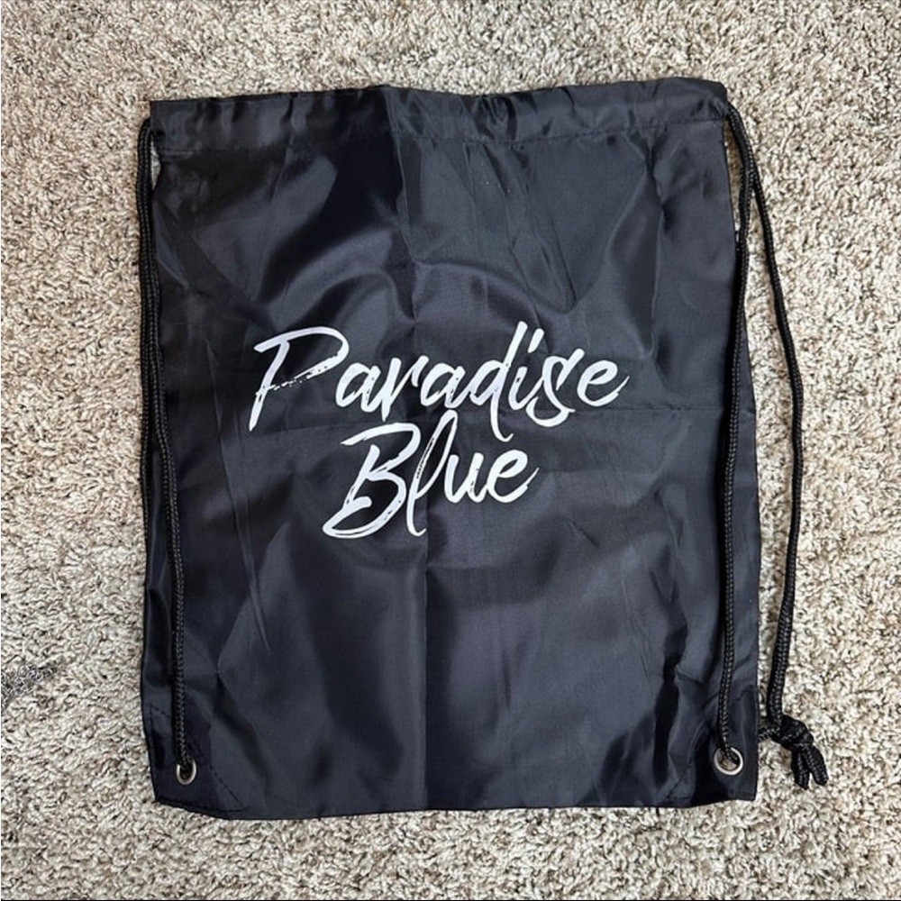 Paradise Blue Black Drawstring Bag